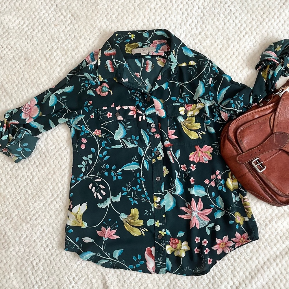 Loft Green Floral Blouse